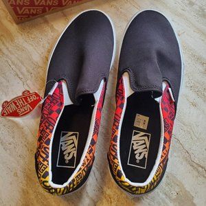 Vans Slip-On Logo Flame Black & White Skate Shoes